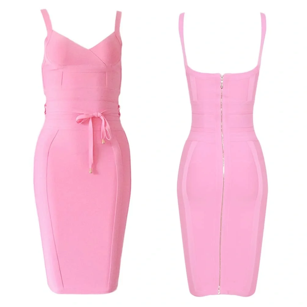 Elegant Pink Bodycon Fitted Pink Midi Dress - Picture 2 of 6